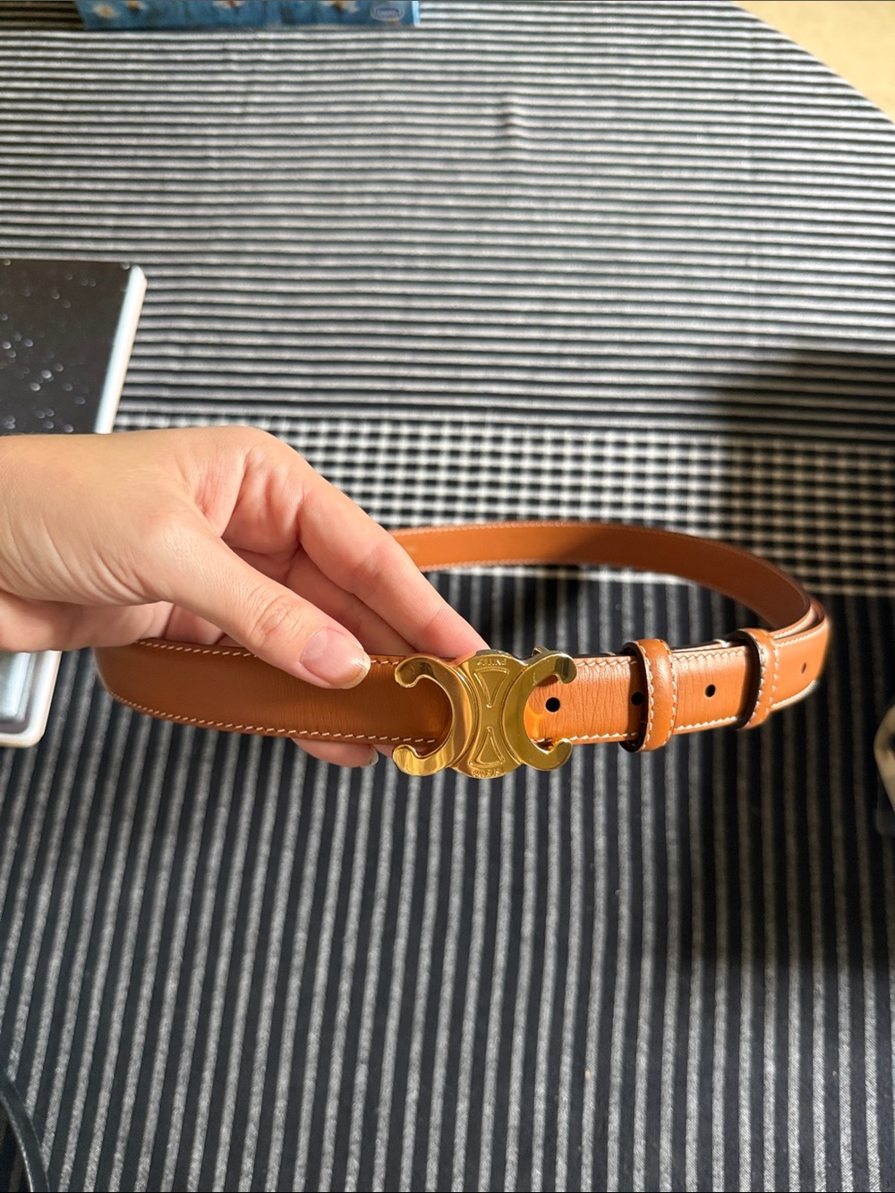 Brown Leather Celine Triomphe Belt